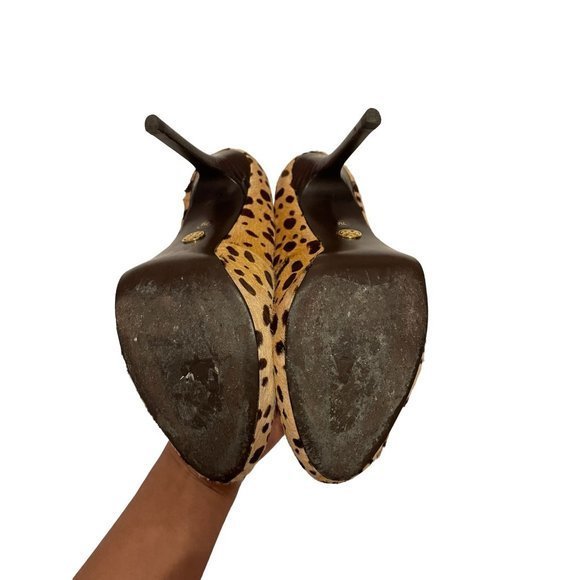 TORY BURCH Calf Hair Cheetah Print Leather Heels Shoes Women's 7M - Picture 9 of 11